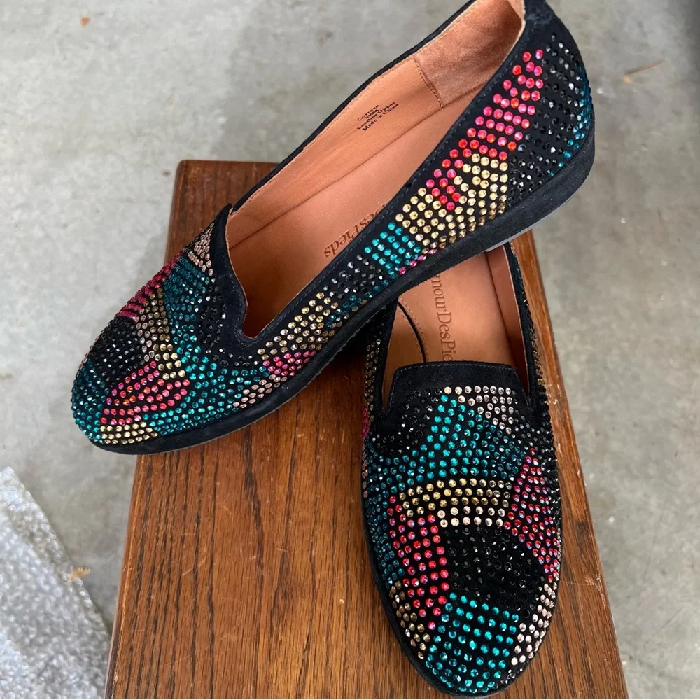 L’Amour Des Pieds Correze slip on smoking slipper loafer flat shoes rhinestone - Picture 2 of 6